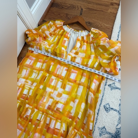 Marie Oliver Greta Puff Sleeves Golden Madras Mini Dress Sz Large - Picture 14 of 14